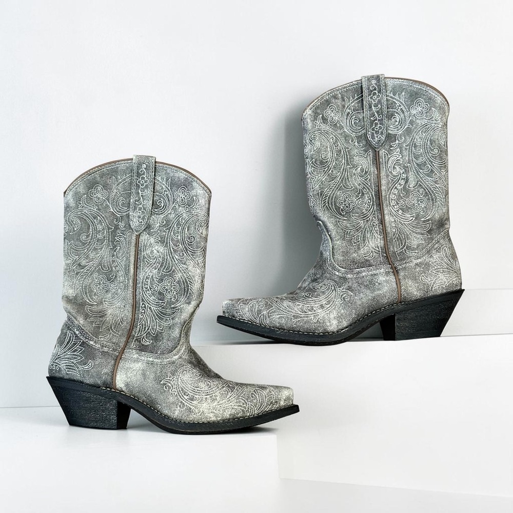 Rockin Country Women Paisley Embroidered Western Cowboy Boots Silver Grey 8.5 M
